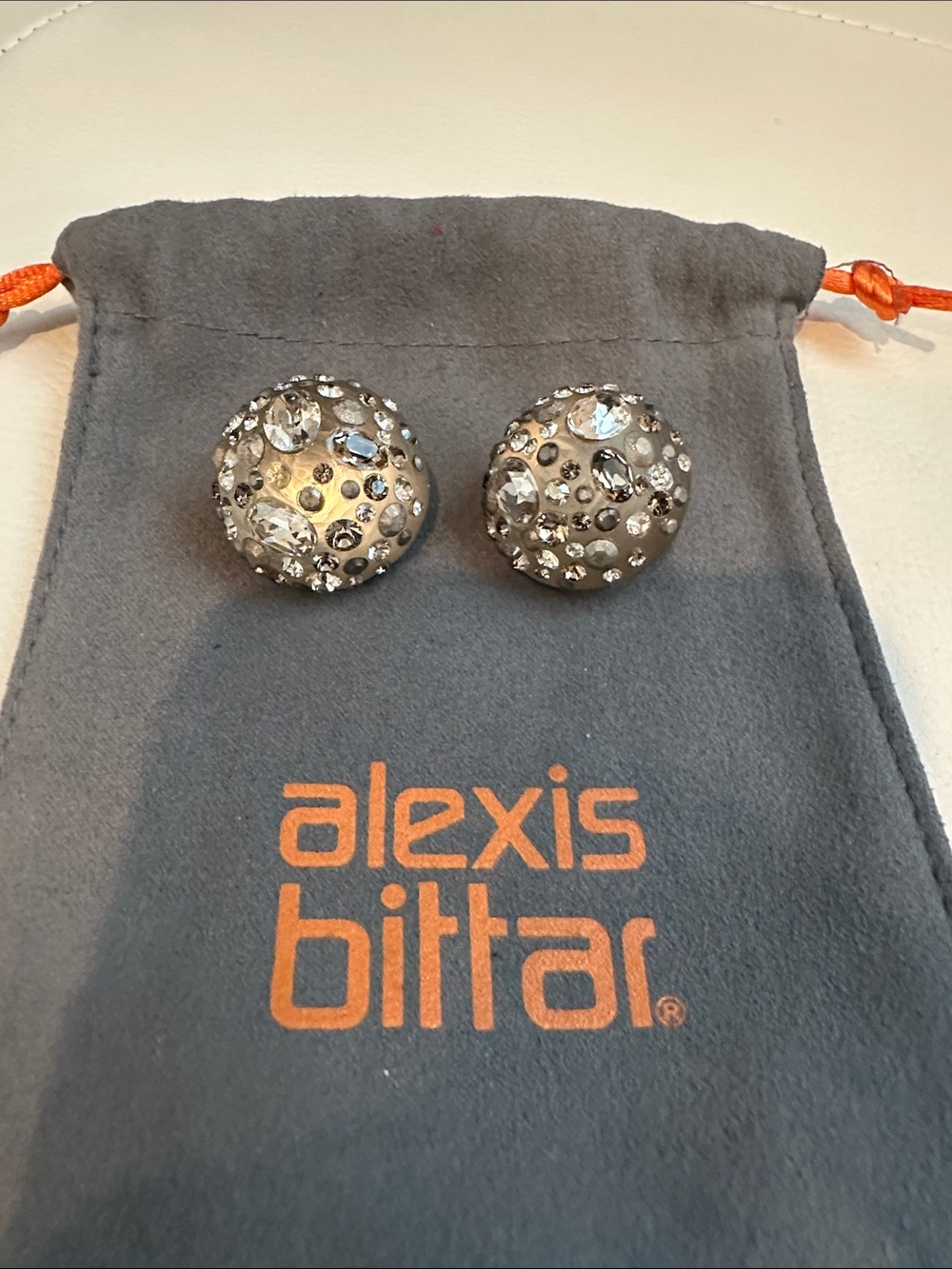 Alexis Bittar Silver Crystal Pave Dome Stud Earrings